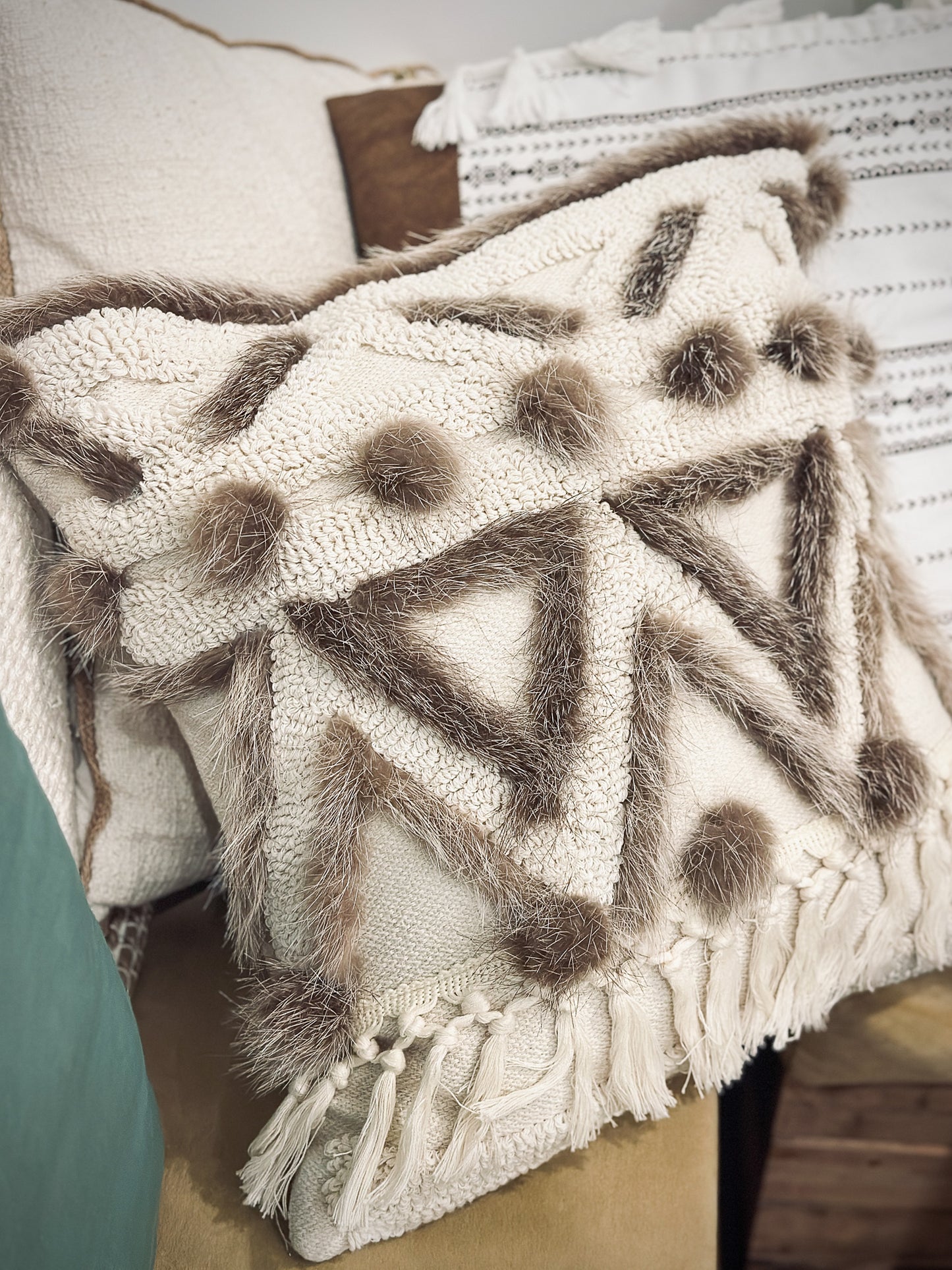 Cushion with recycled fur