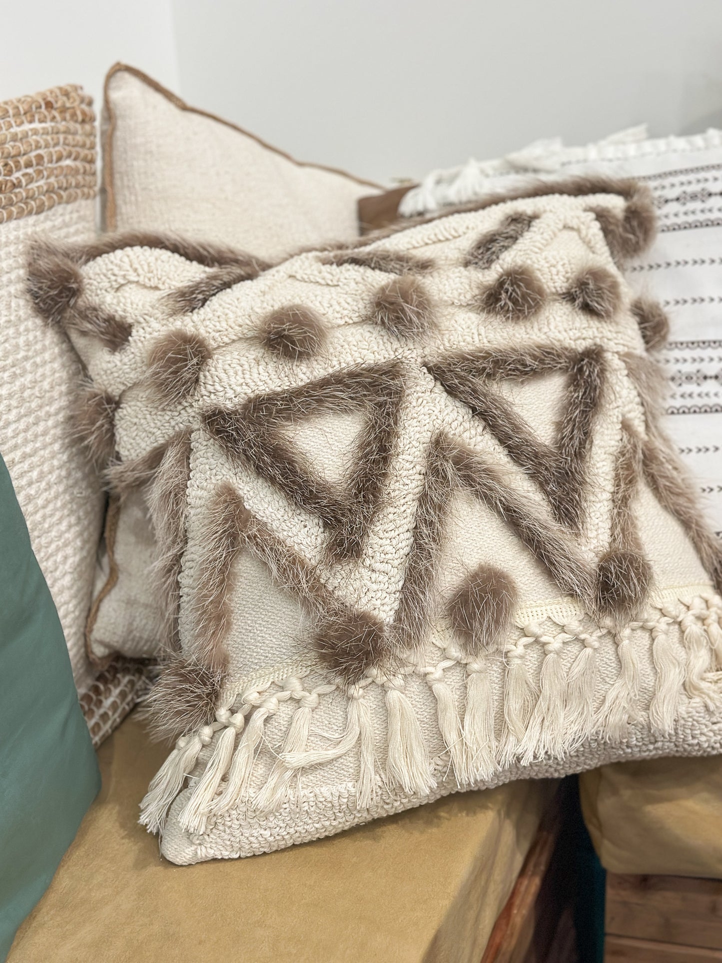 Cushion with recycled fur