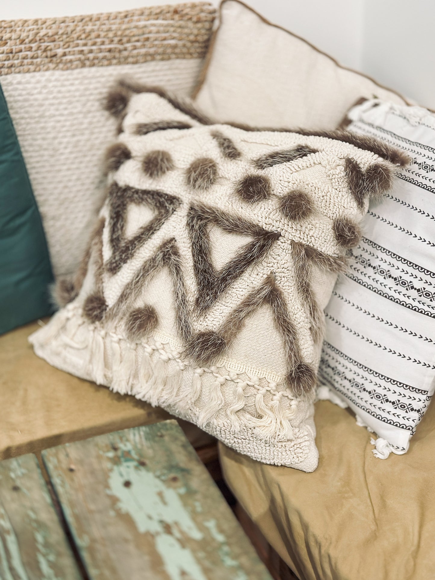 Cushion with recycled fur