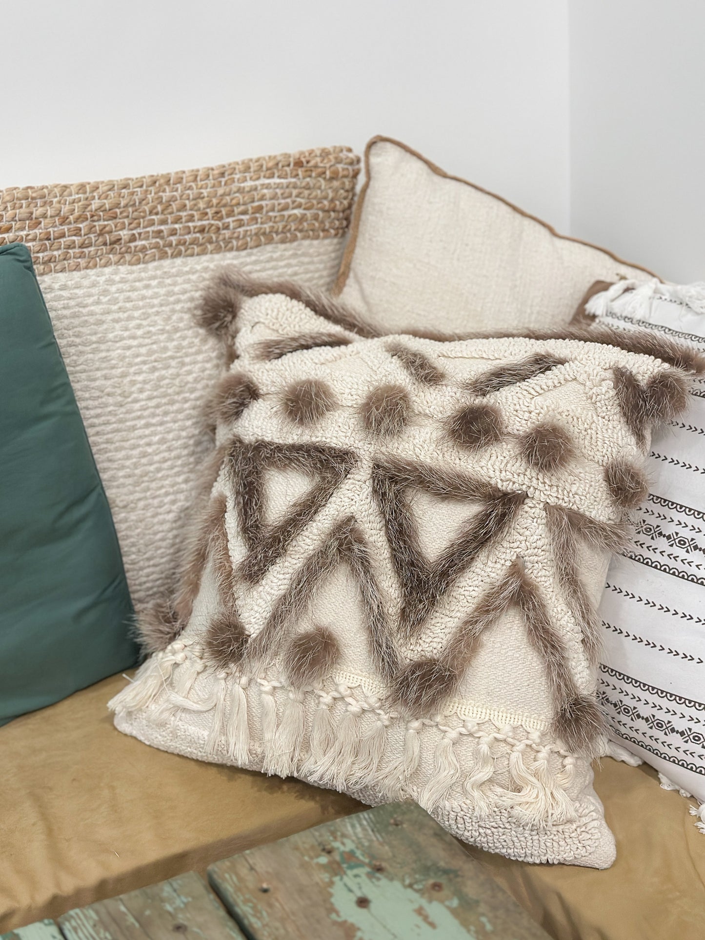 Cushion with recycled fur