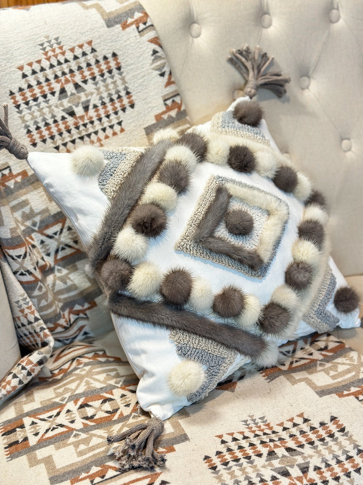 Cushion with recycled fur