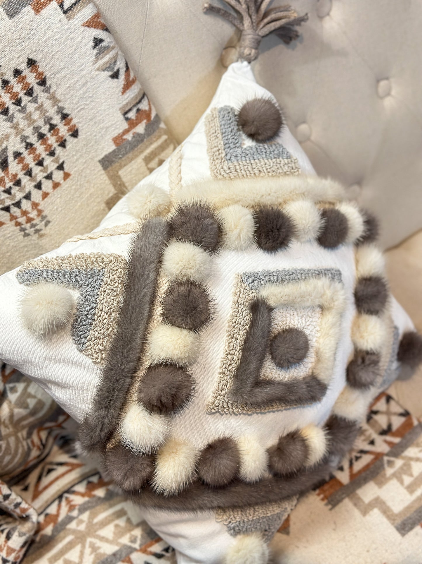 Cushion with recycled fur