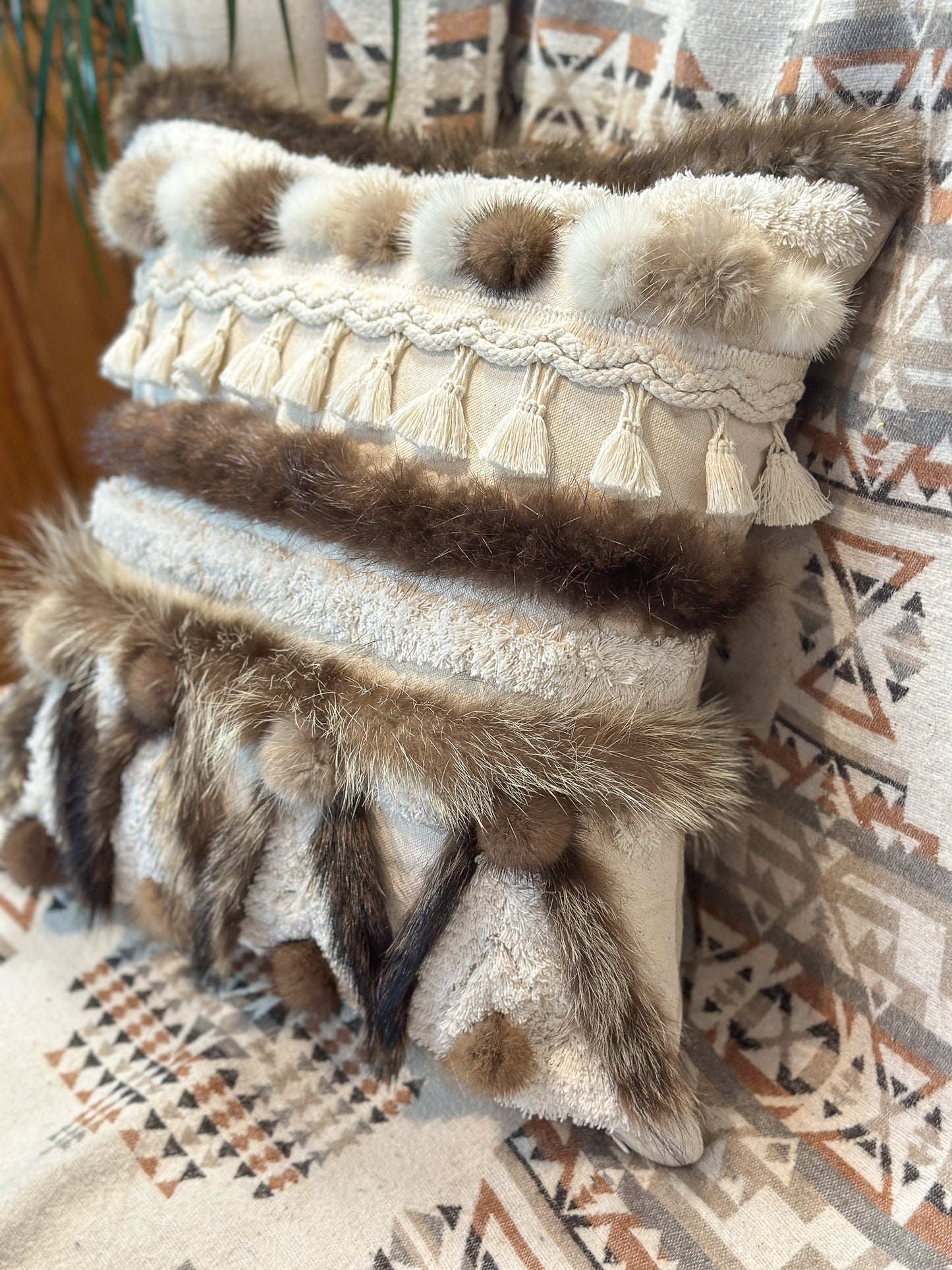 Cushion with recycled fur