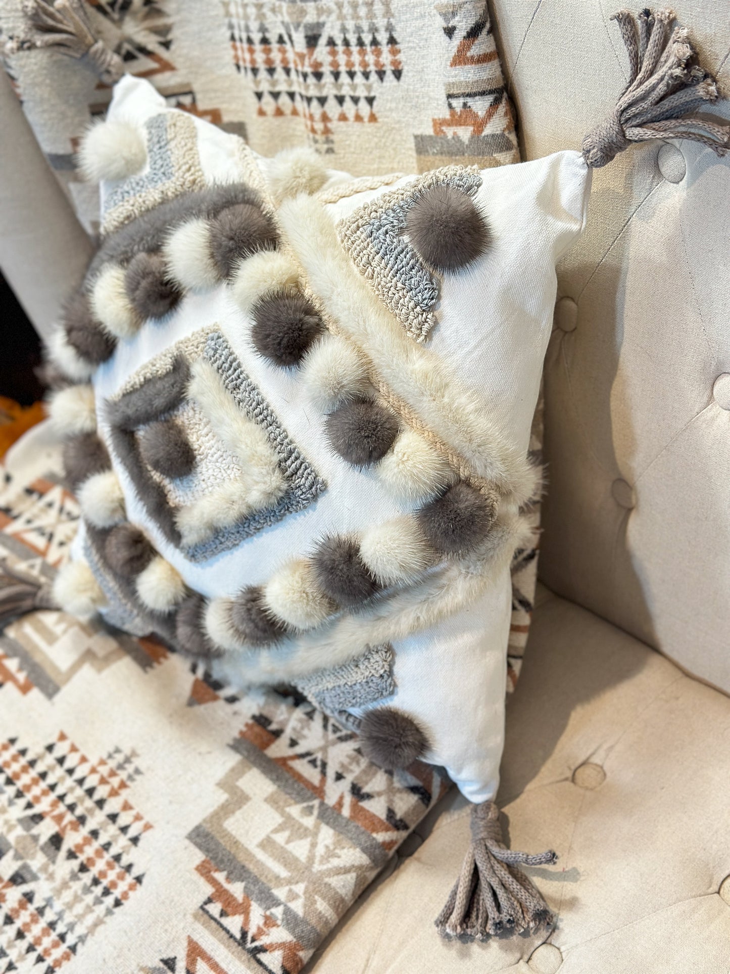 Cushion with recycled fur