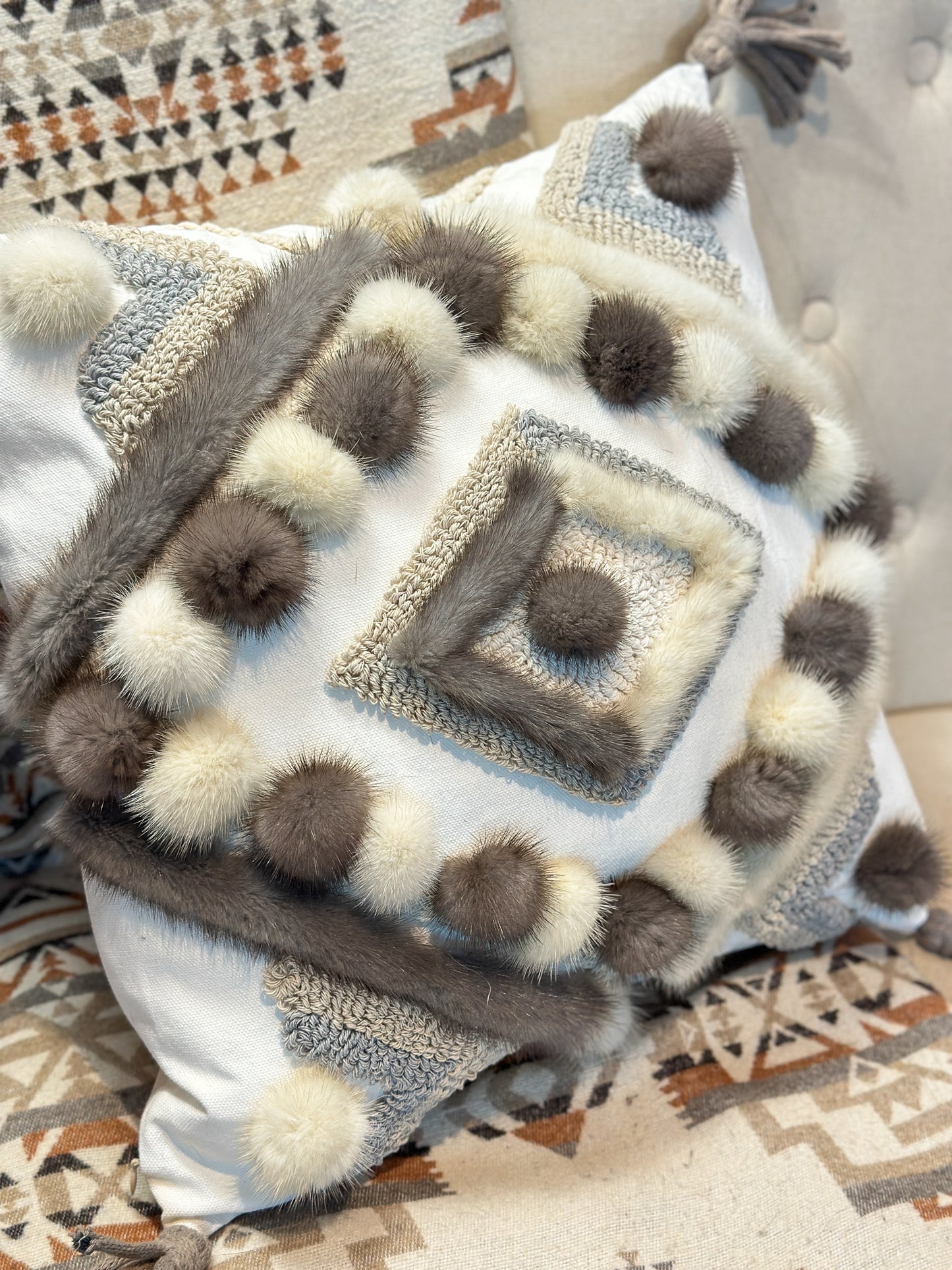 Cushion with recycled fur