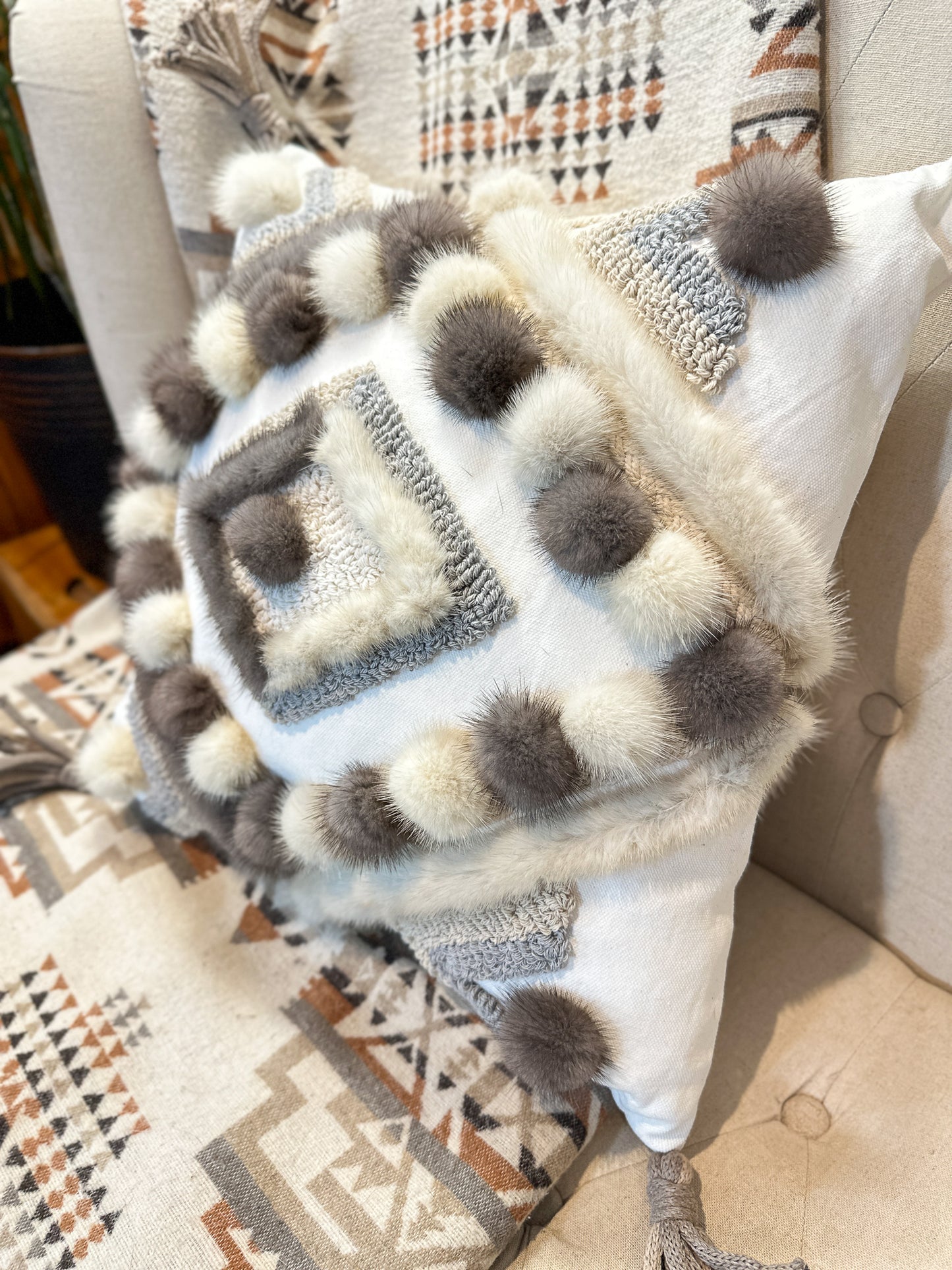 Cushion with recycled fur