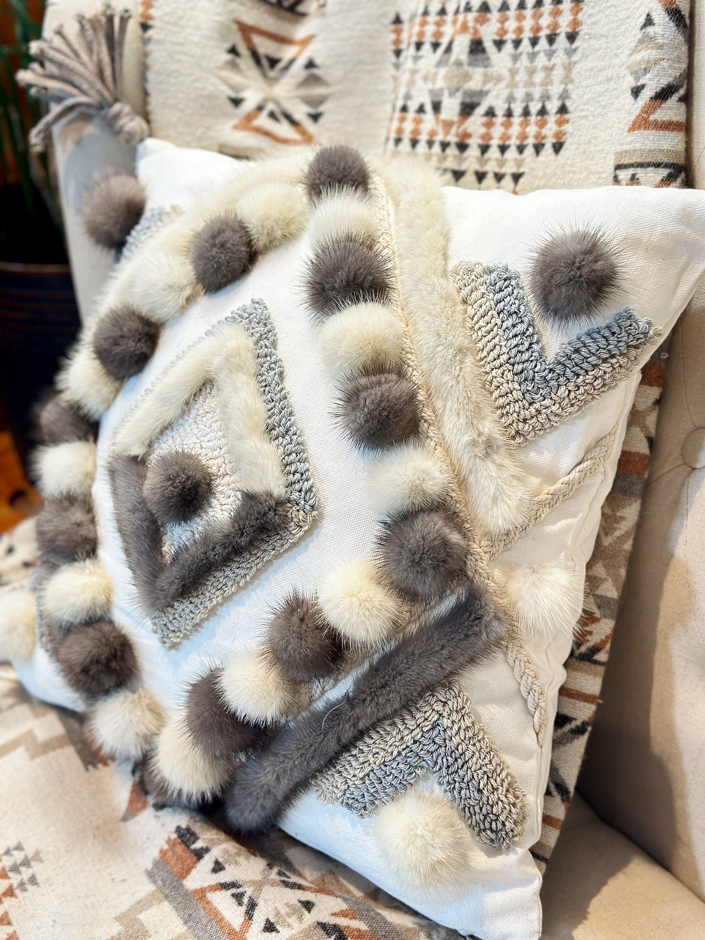 Cushion with recycled fur