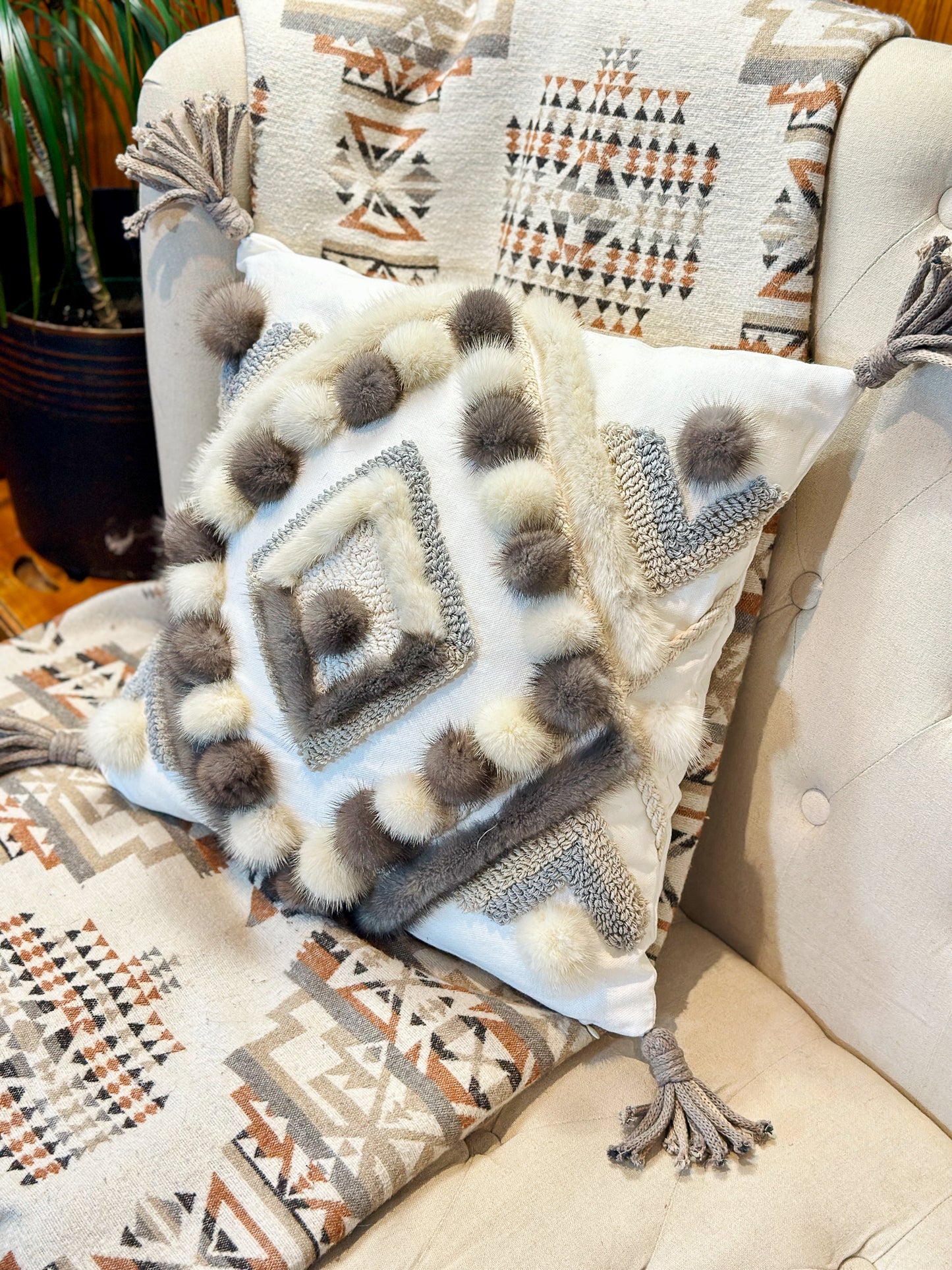 Cushion with recycled fur