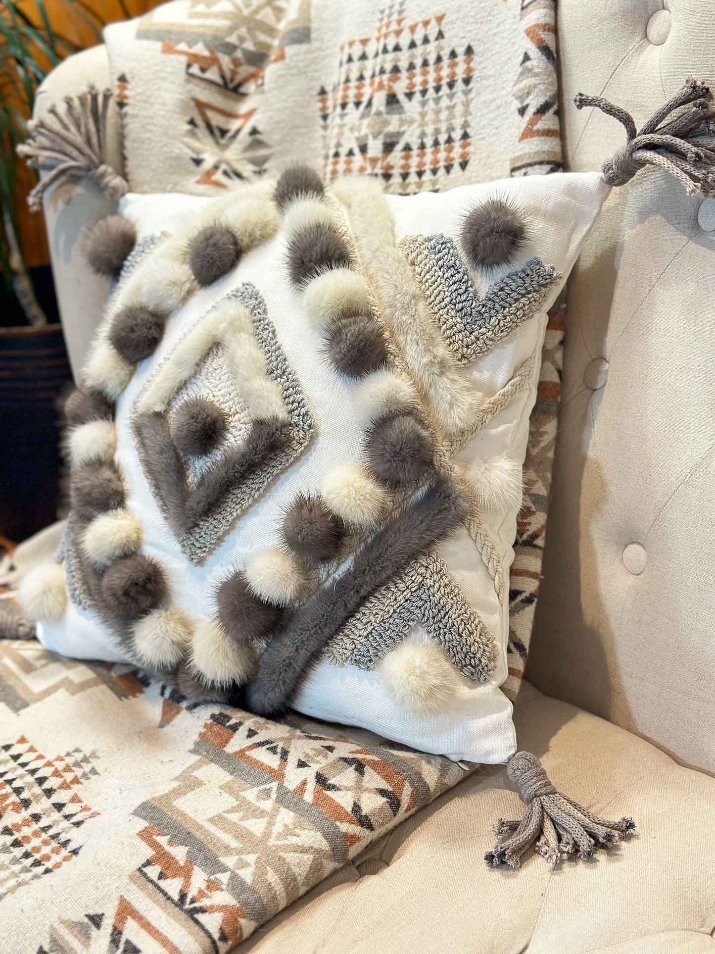 Cushion with recycled fur