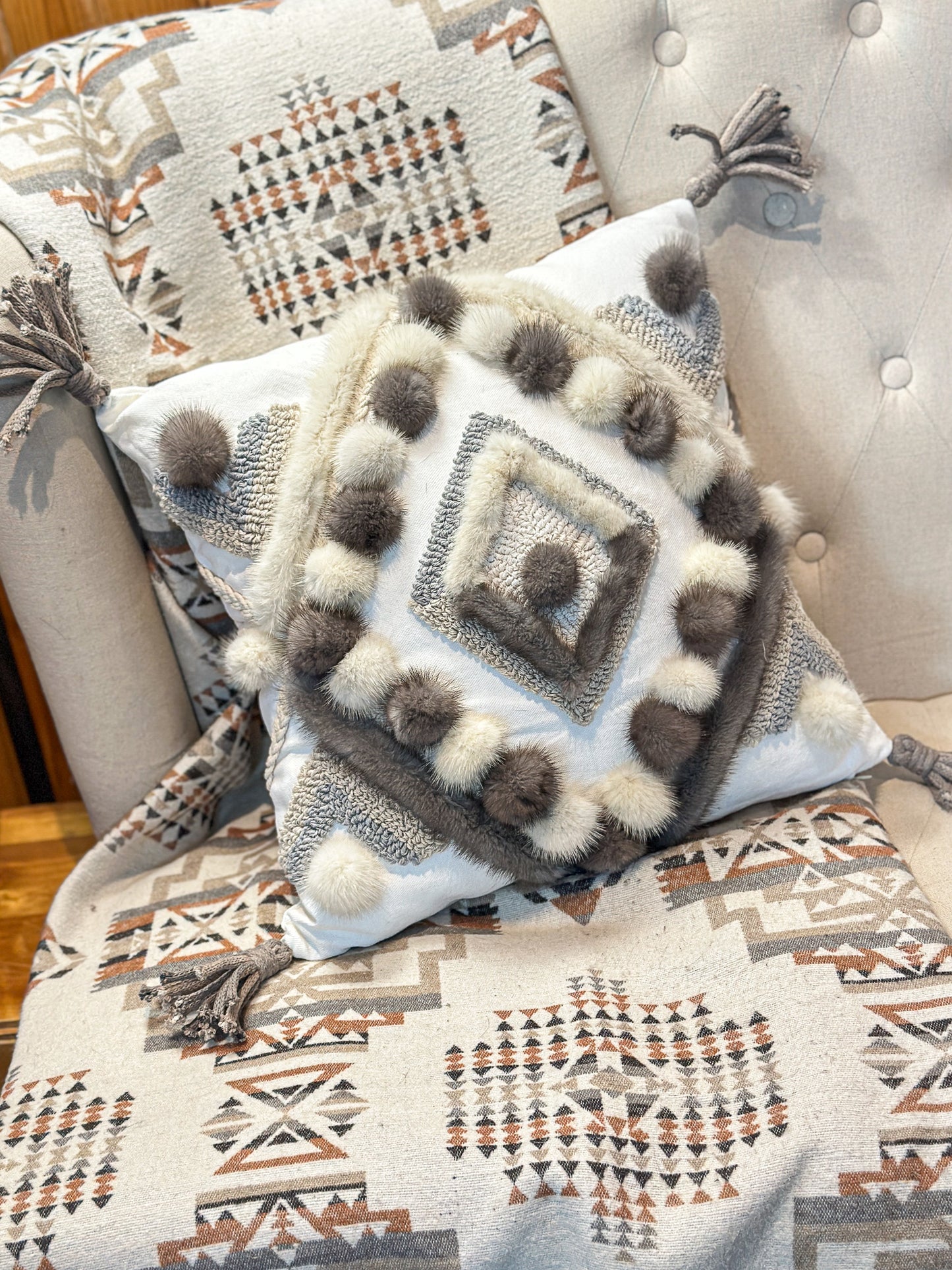 Cushion with recycled fur