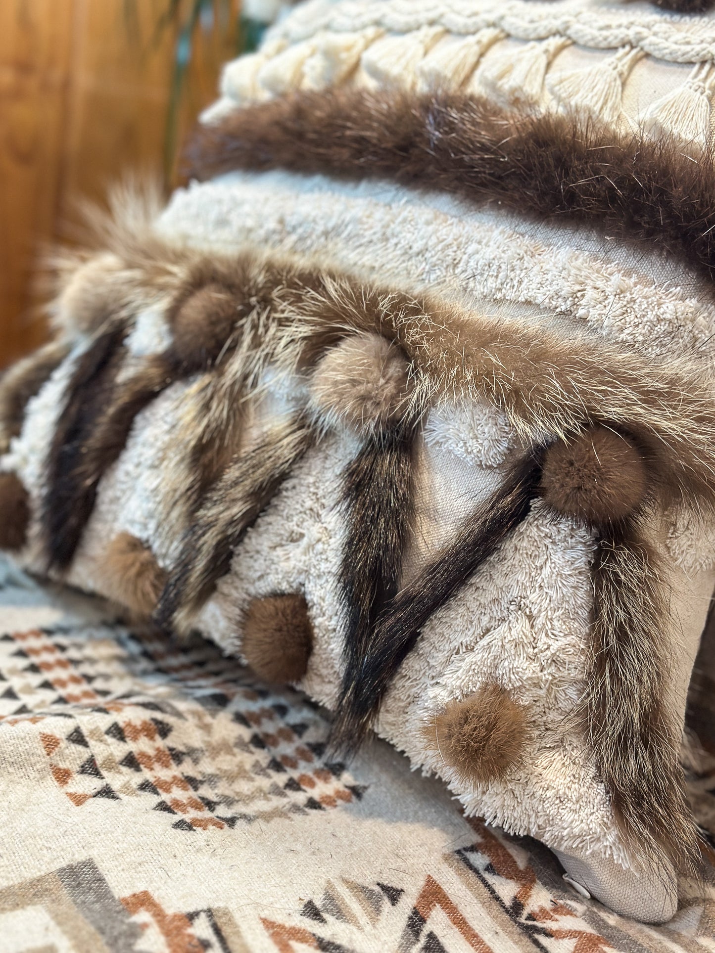 Cushion with recycled fur