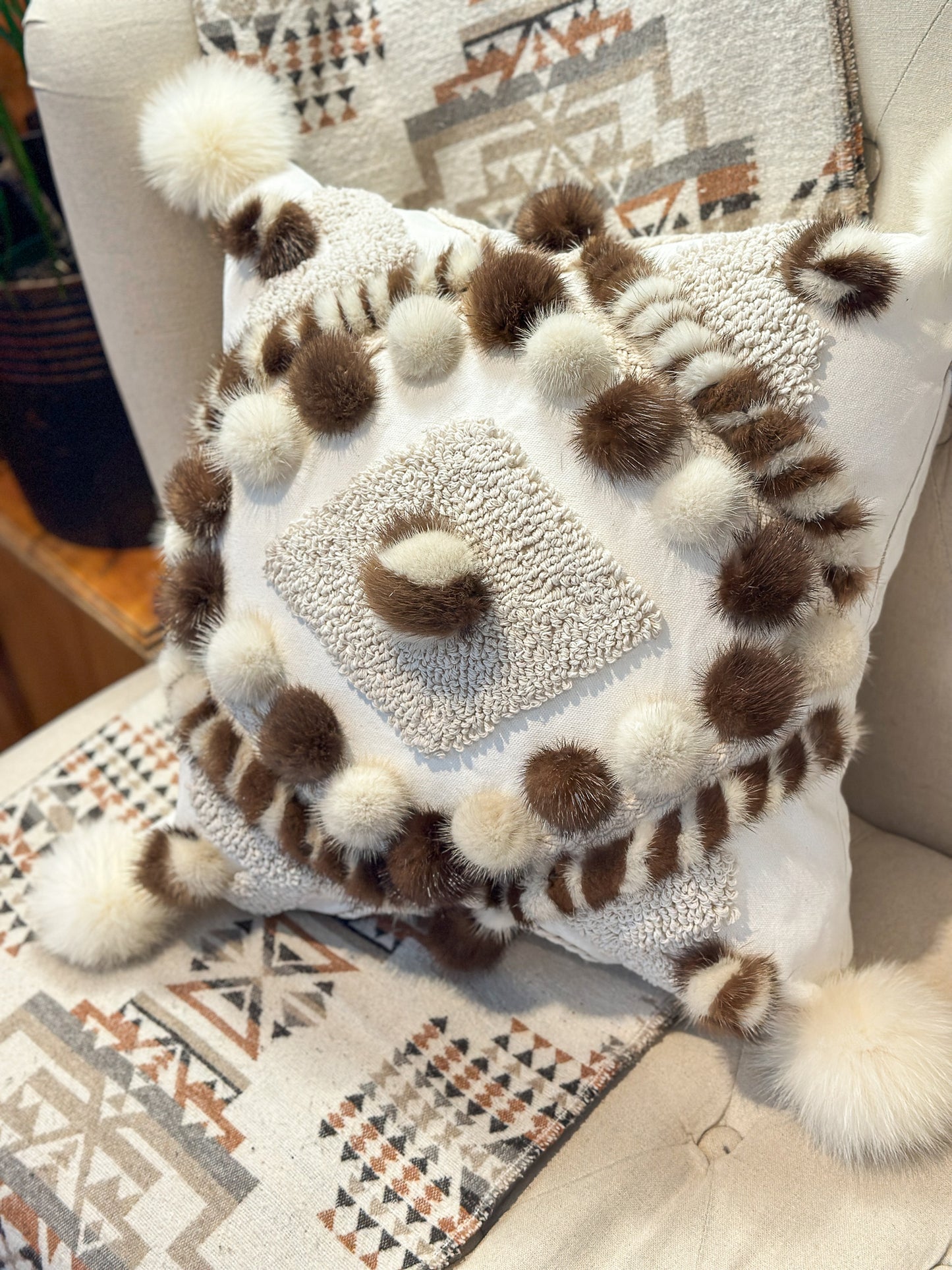 Cushion with recycled fur