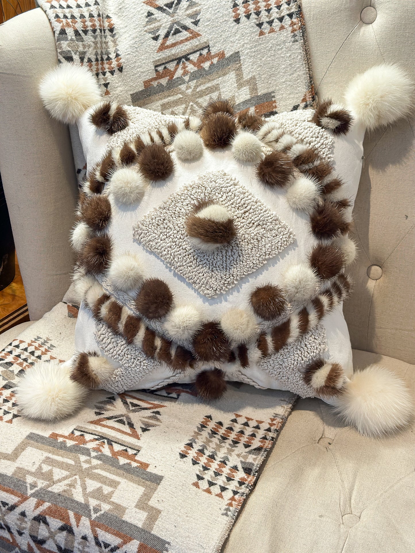 Cushion with recycled fur