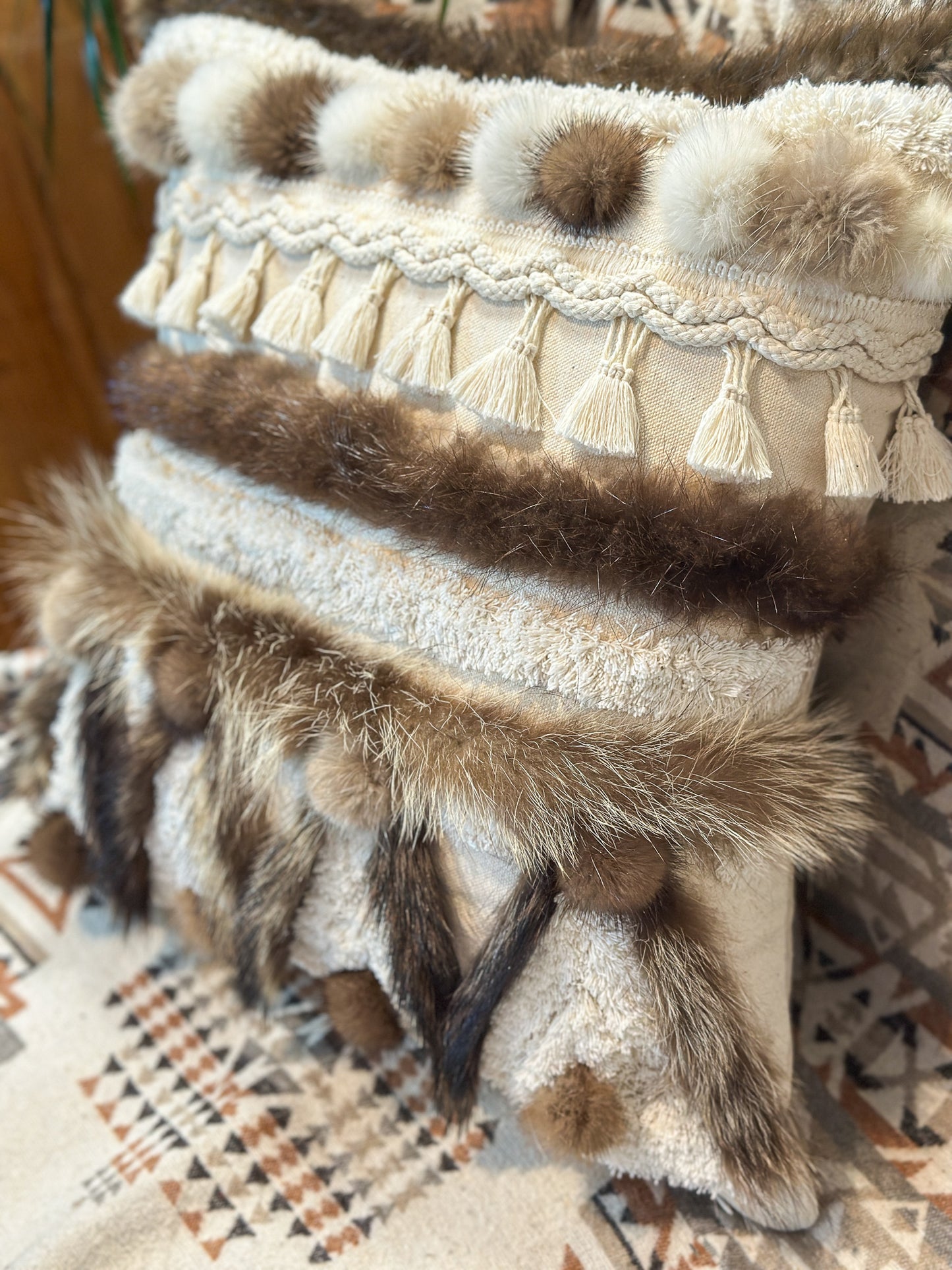 Cushion with recycled fur