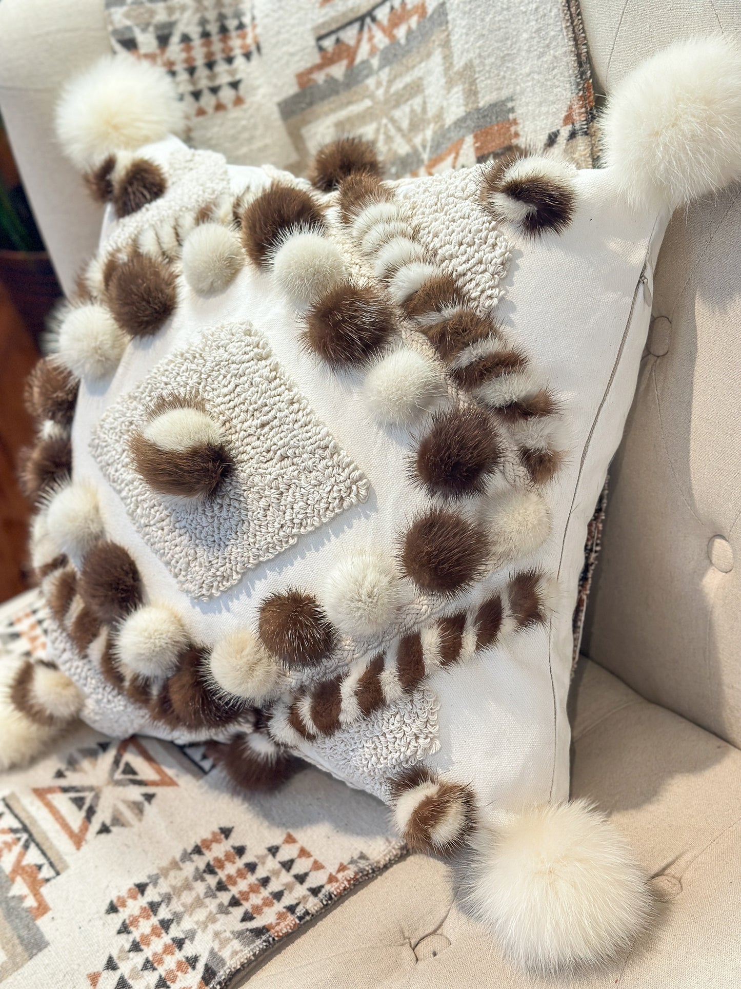 Cushion with recycled fur