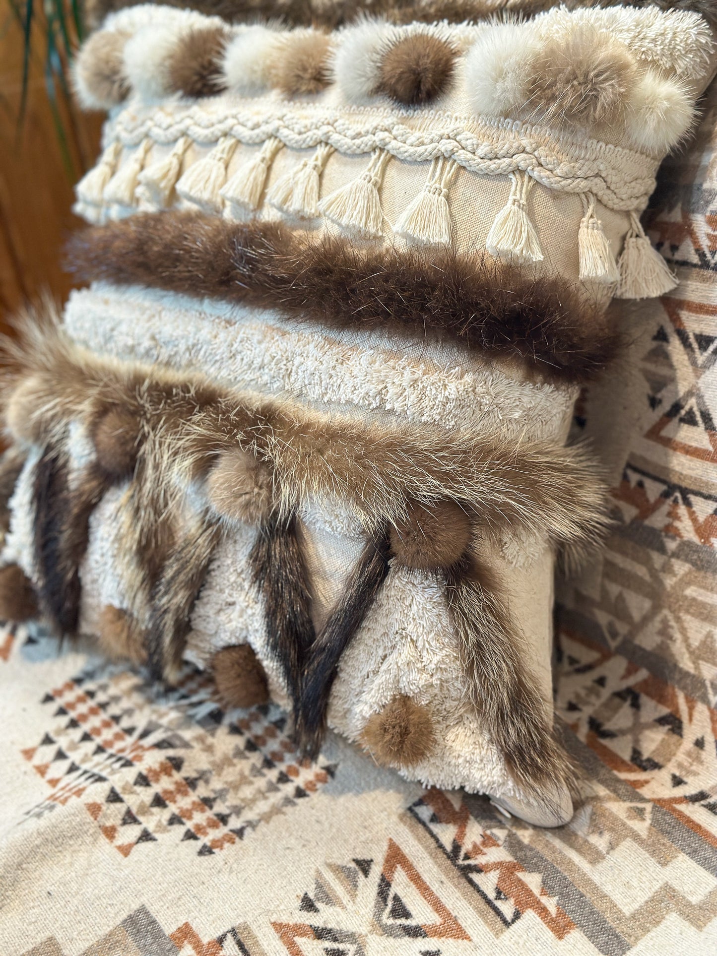Cushion with recycled fur