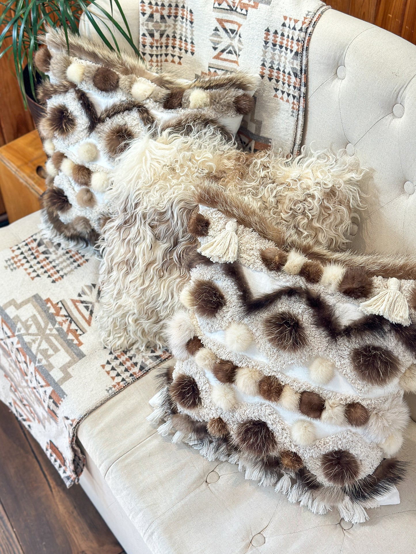 Cushion with recycled fur