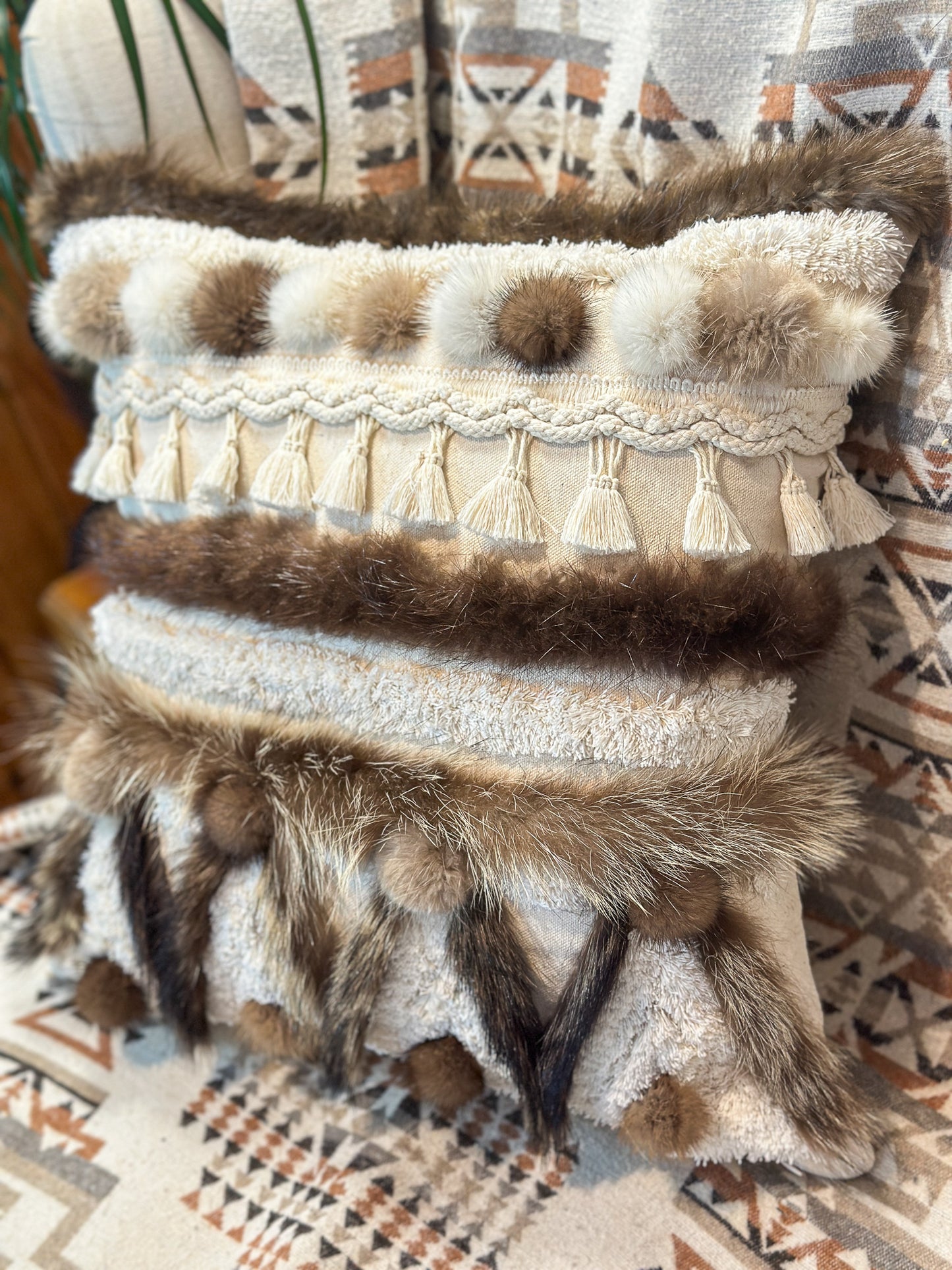 Cushion with recycled fur