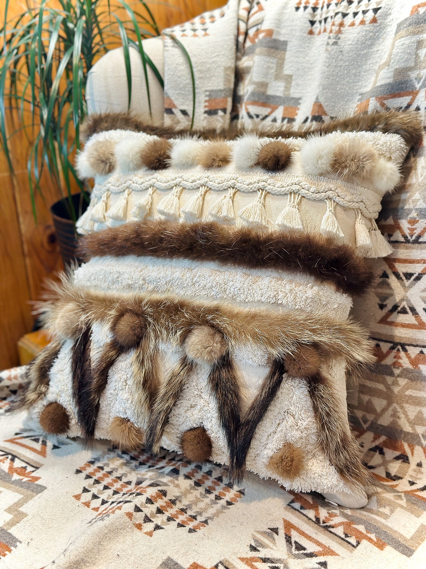 Cushion with recycled fur