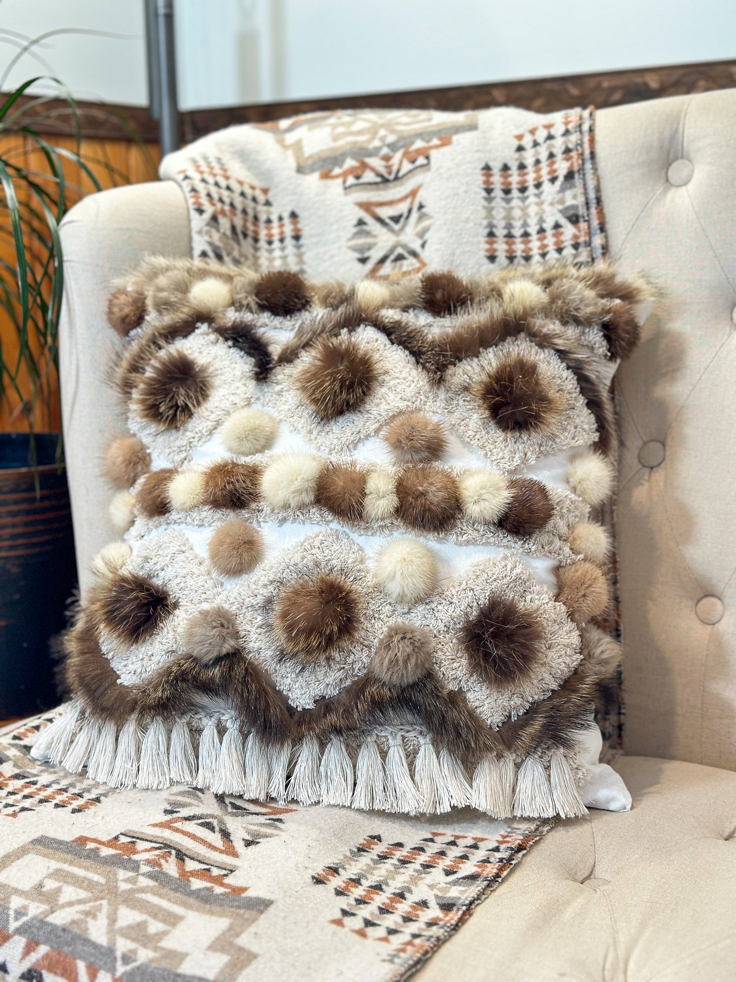 Cushion with recycled fur