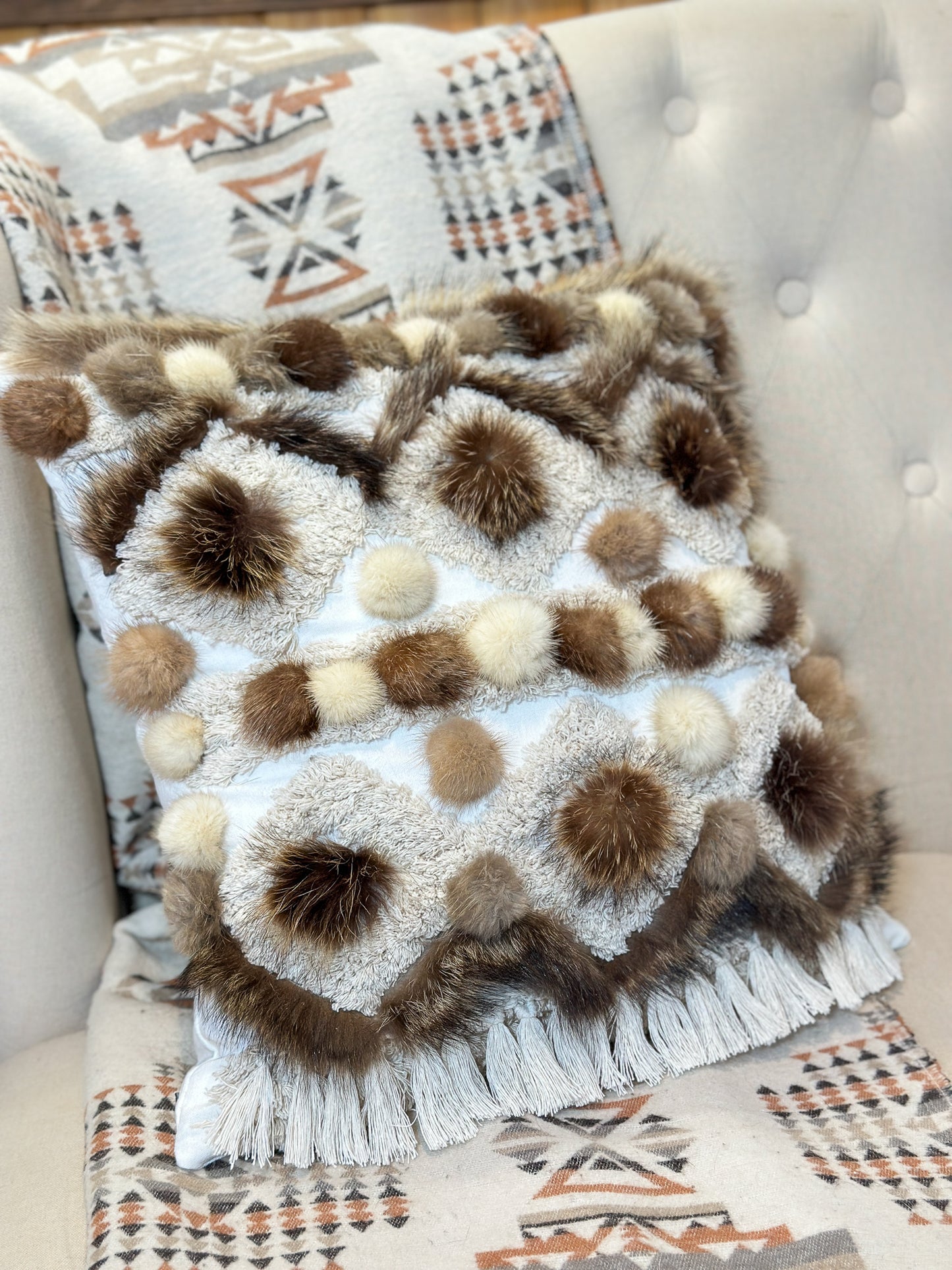 Cushion with recycled fur