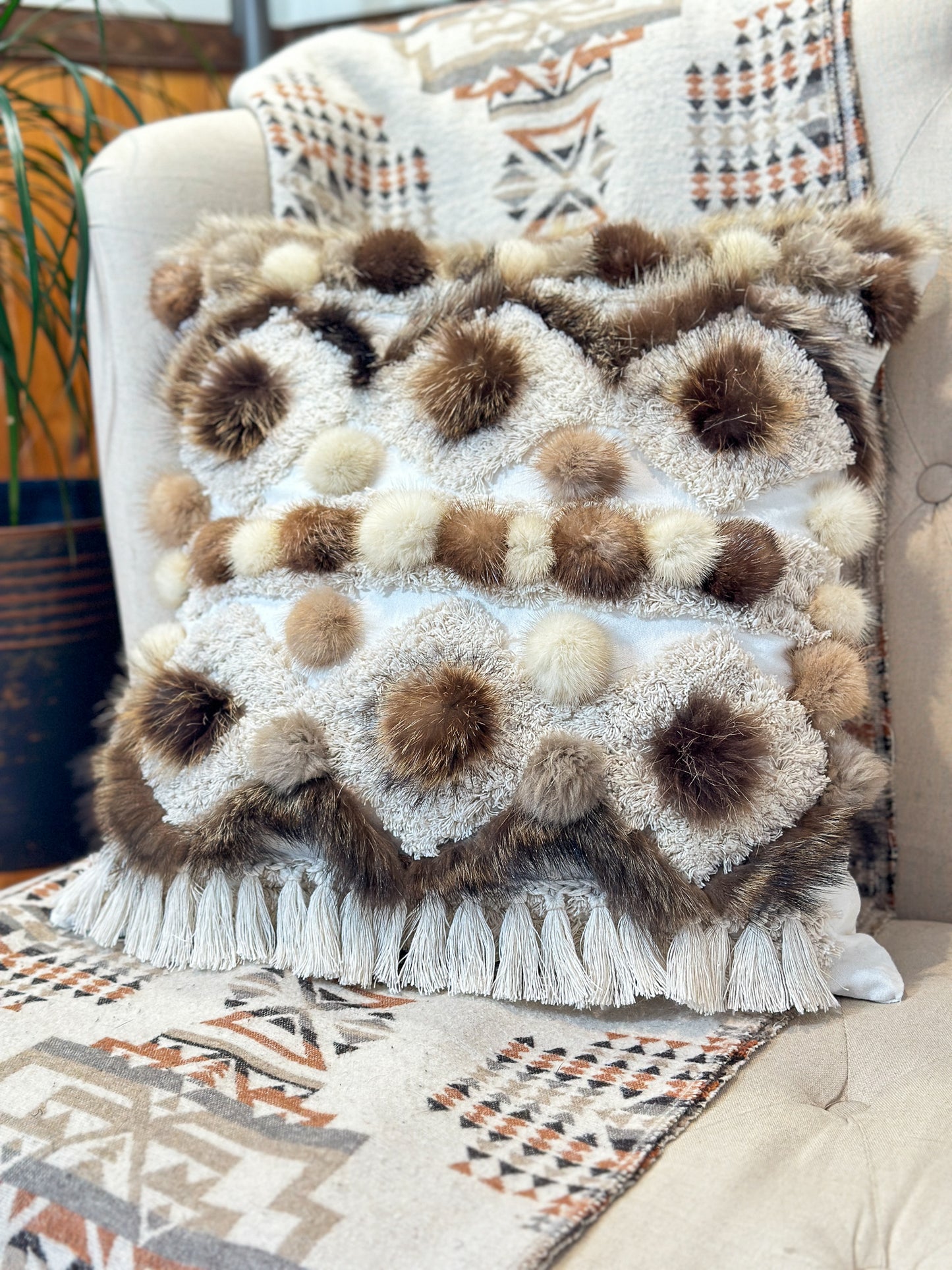 Cushion with recycled fur