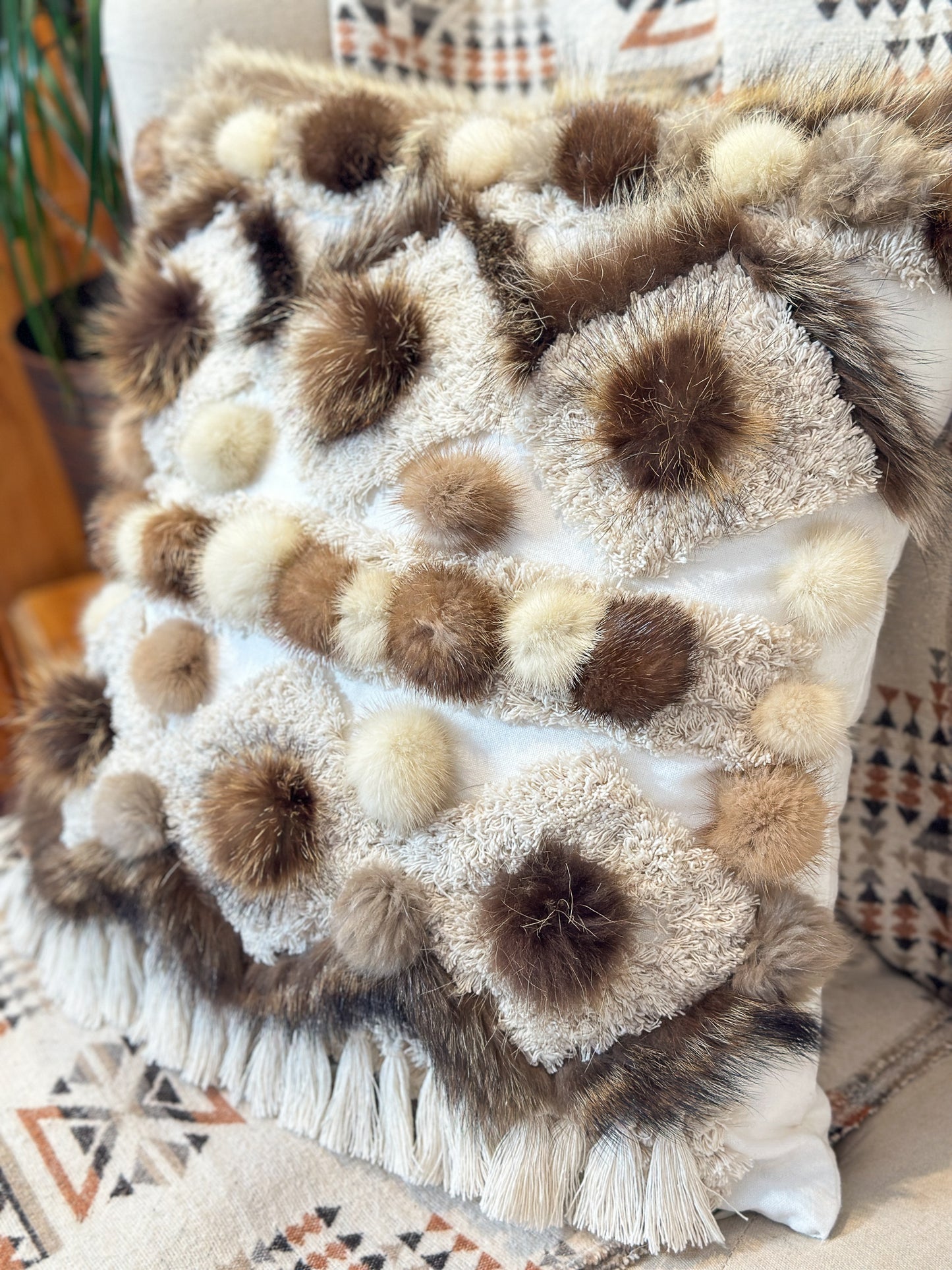 Cushion with recycled fur