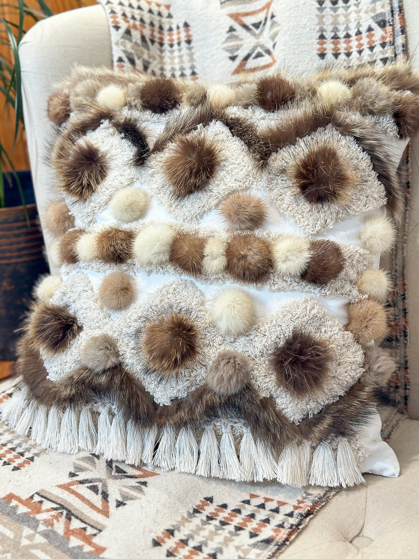 Cushion with recycled fur