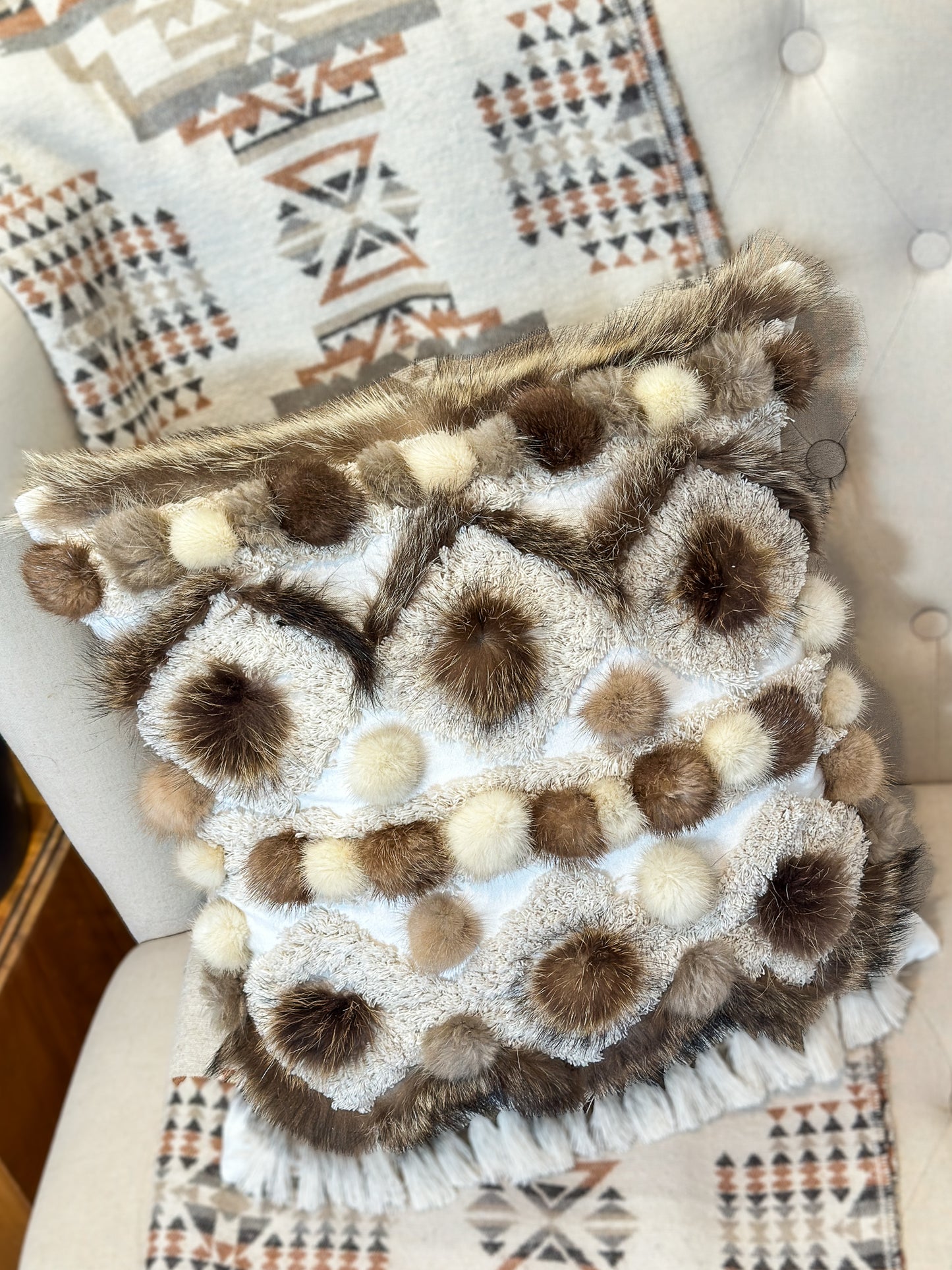 Cushion with recycled fur