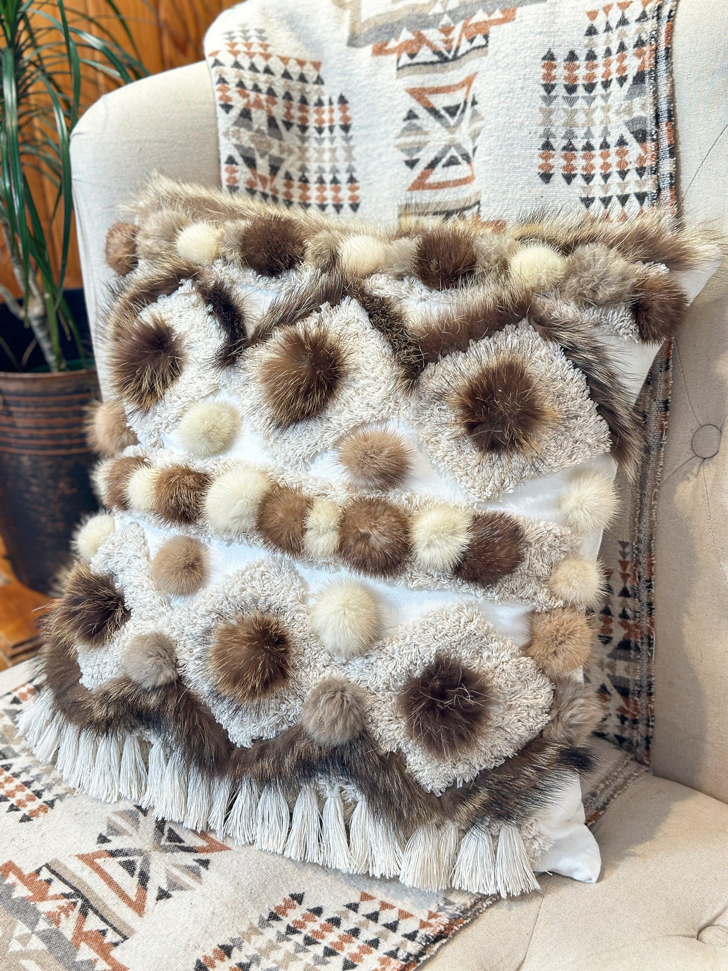 Cushion with recycled fur