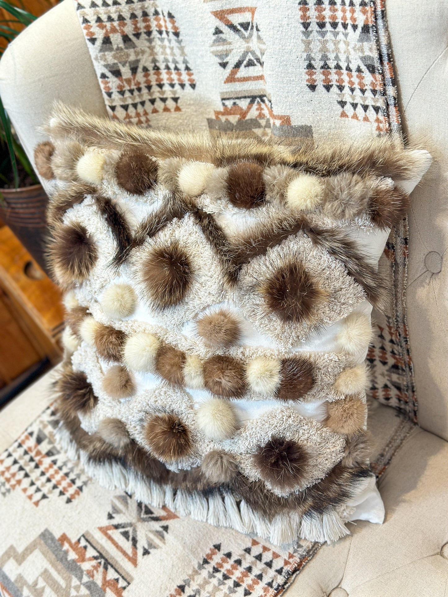 Cushion with recycled fur