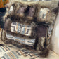 Coussin patchwork avec fourrure recyclés - 18x18
