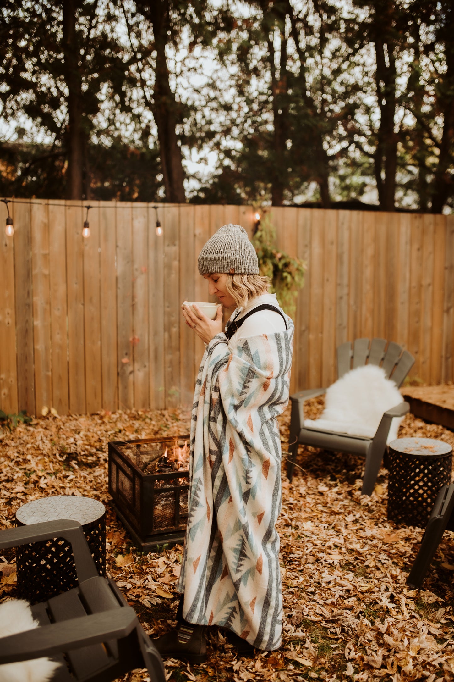 Couverture - Jeté en laine à motif boho aztèque