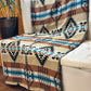 Couverture - Jeté en laine à motif boho aztèque - Beige et Noir