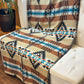 Couverture - Jeté en laine à motif boho aztèque - Beige et Noir
