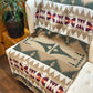Couverture - Jeté en laine à motif boho aztèque - Vert et beige