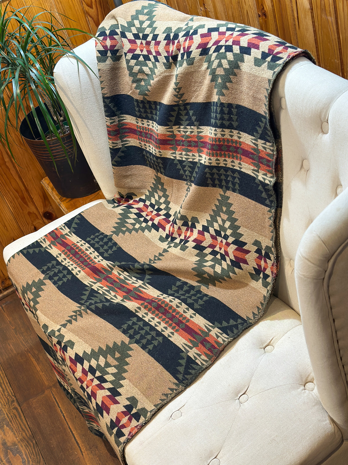 Couverture - Jeté en laine à motif boho aztèque - Vert et Noir