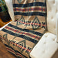 Couverture - Jeté en laine à motif boho aztèque - Vert et Noir