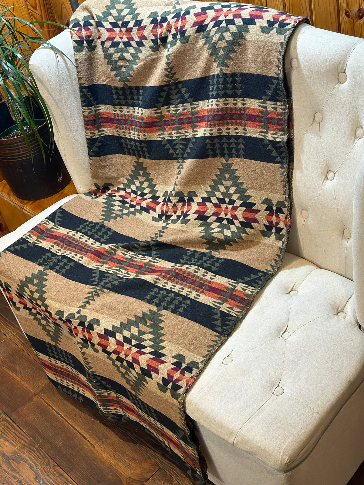 Couverture - Jeté en laine à motif boho aztèque - Vert et Noir