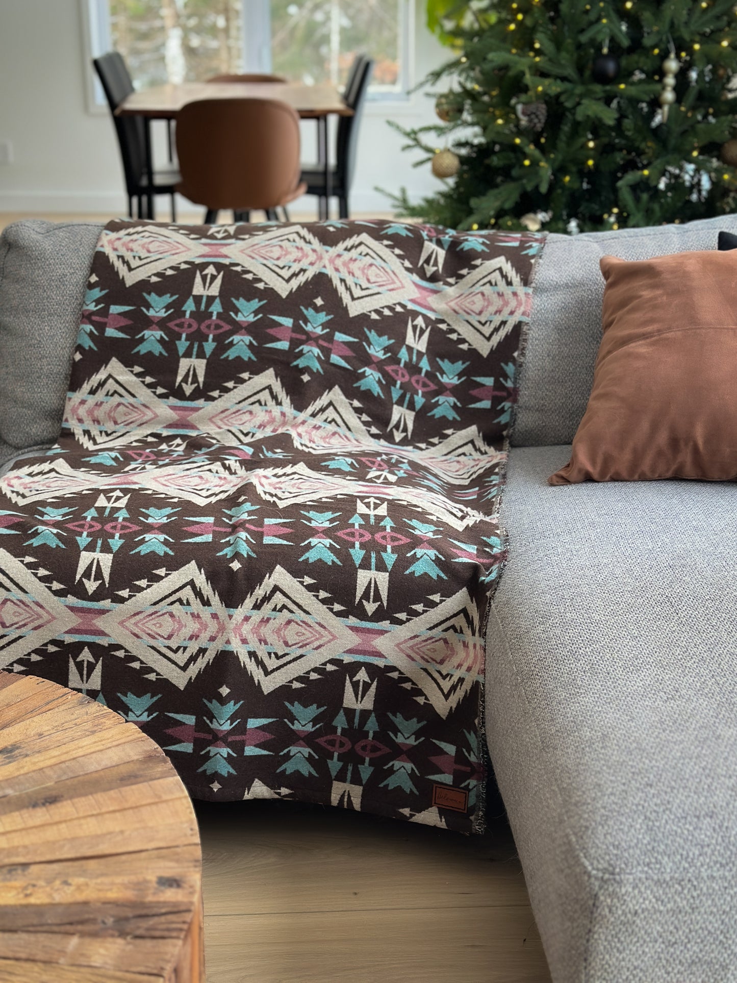 Couverture - Jeté en laine à motif boho aztèque