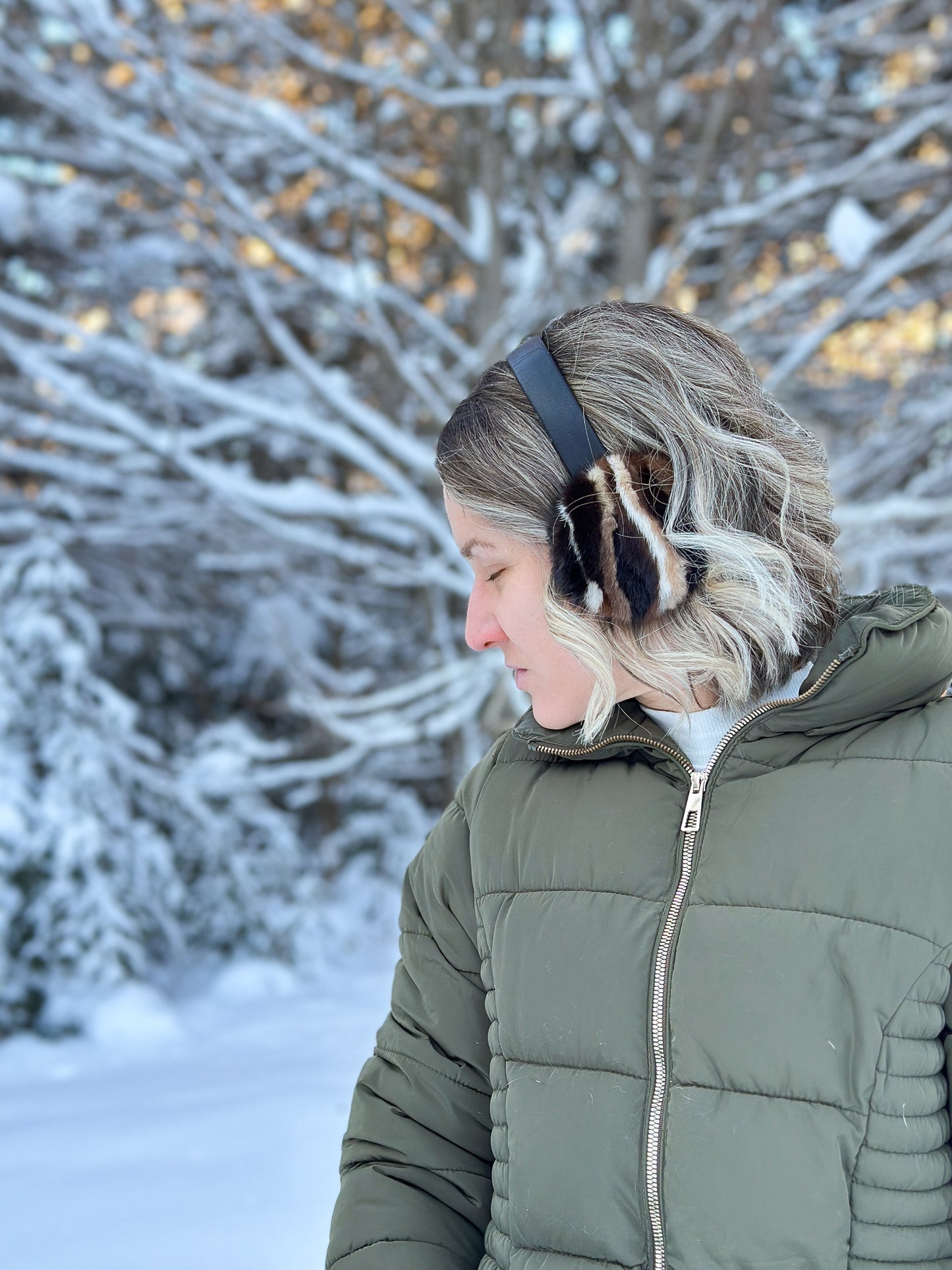 Cache-oreilles en fourrure recyclée, vison multi