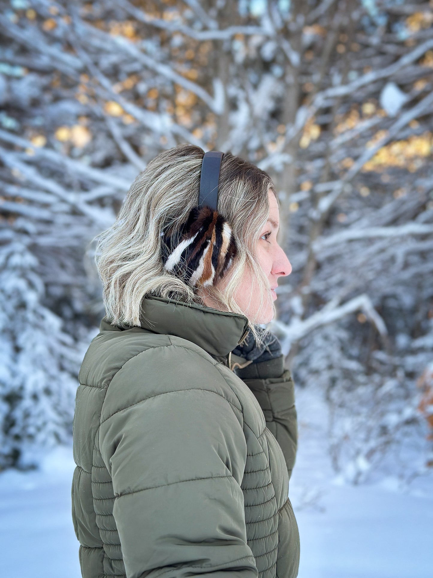 Cache-oreilles en fourrure recyclée, vison multi