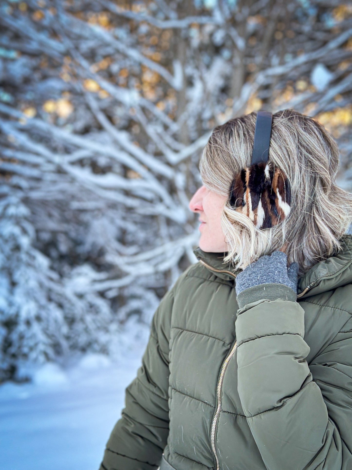 Cache-oreilles en fourrure recyclée, vison multi