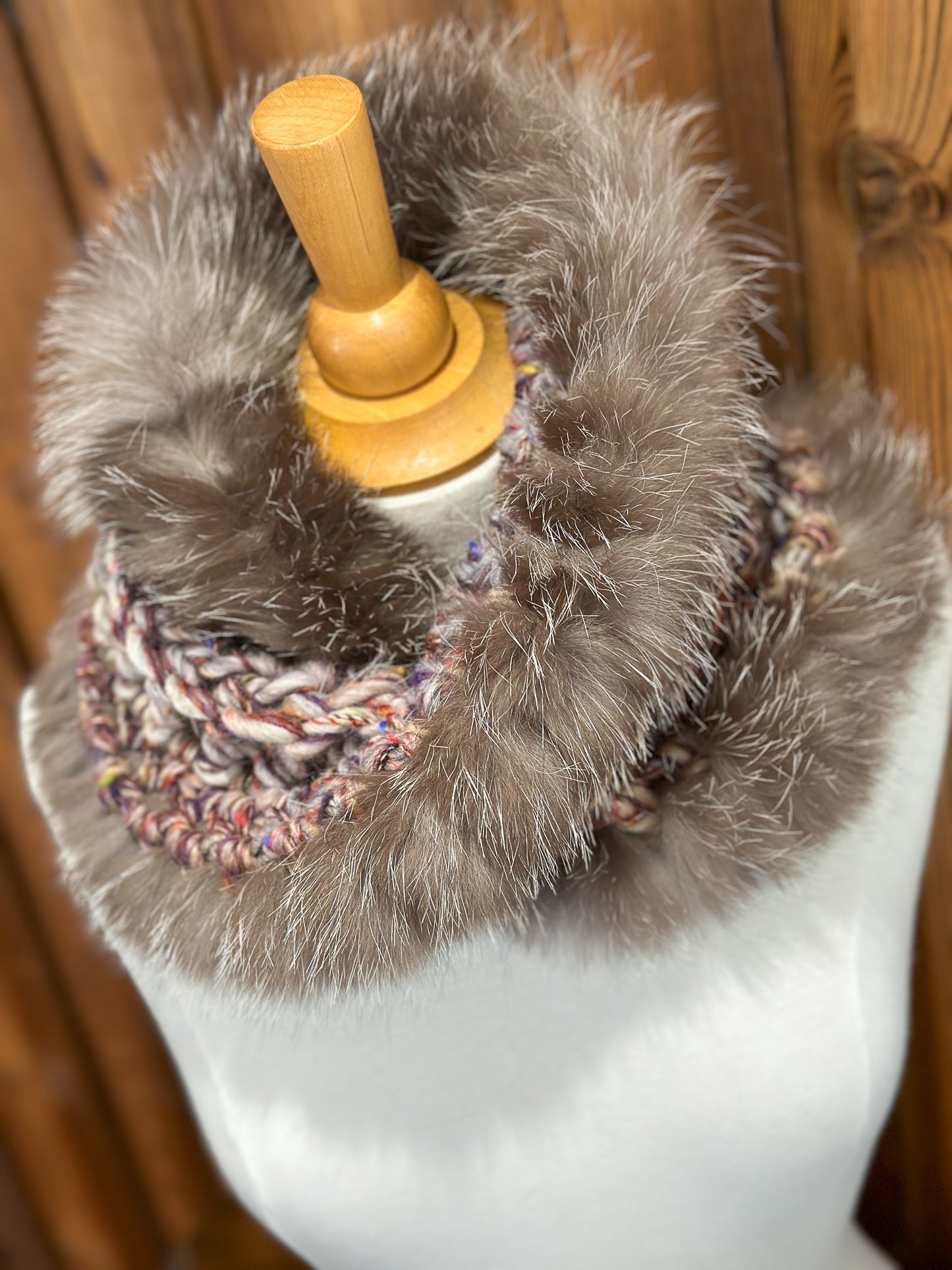 Foulard Beige avec fourrure recyclée Renard