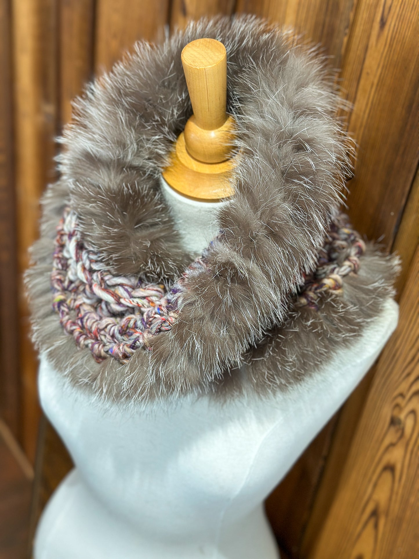 Foulard Beige avec fourrure recyclée Renard