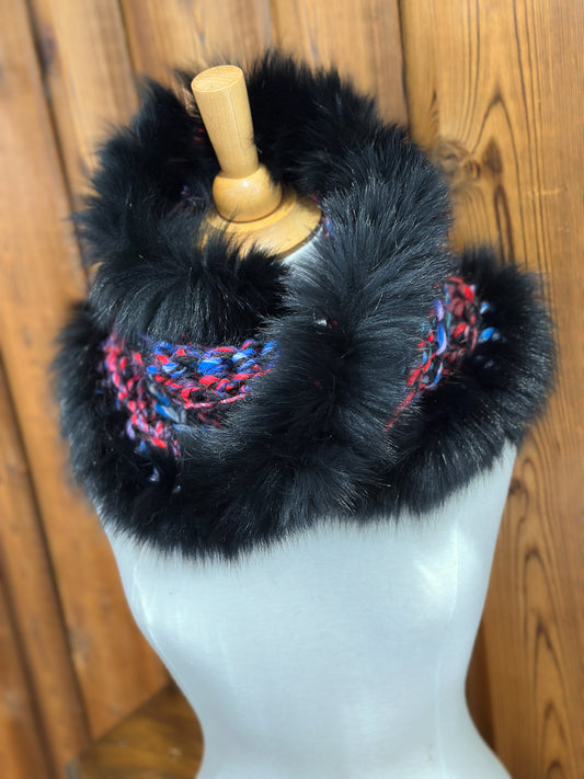Foulard Multicolor noir avec fourrure recyclée - Renard