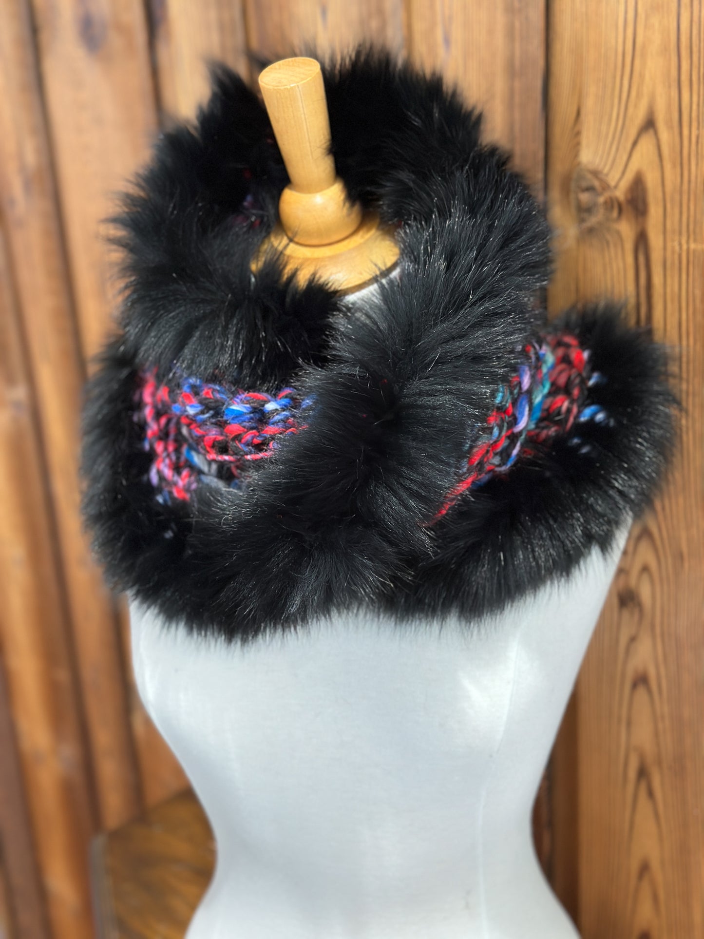 Foulard Multicolor noir avec fourrure recyclée - Renard