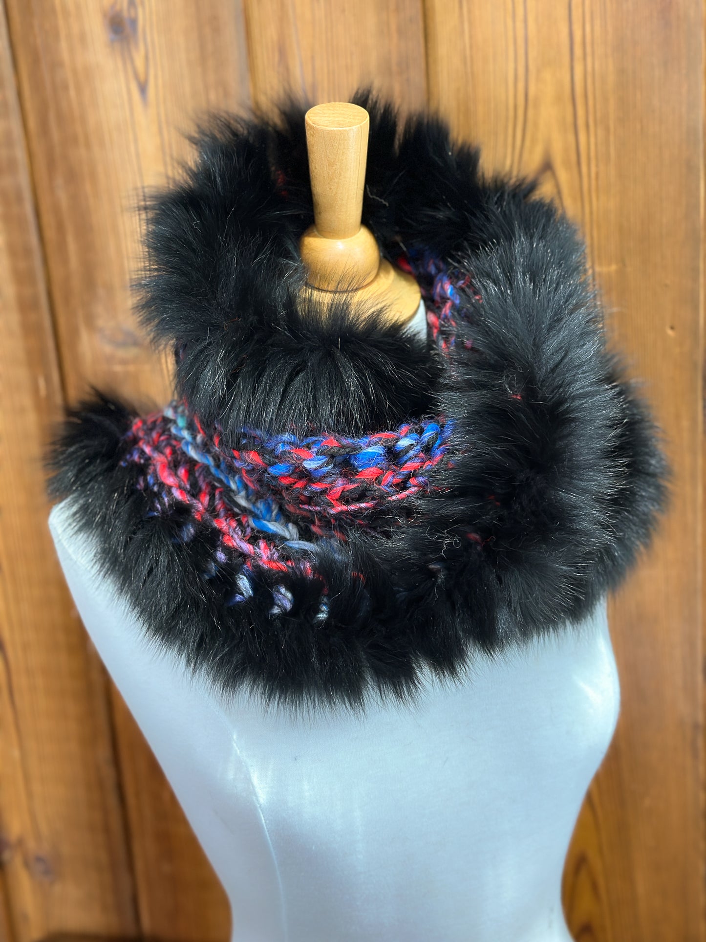 Foulard Multicolor noir avec fourrure recyclée - Renard