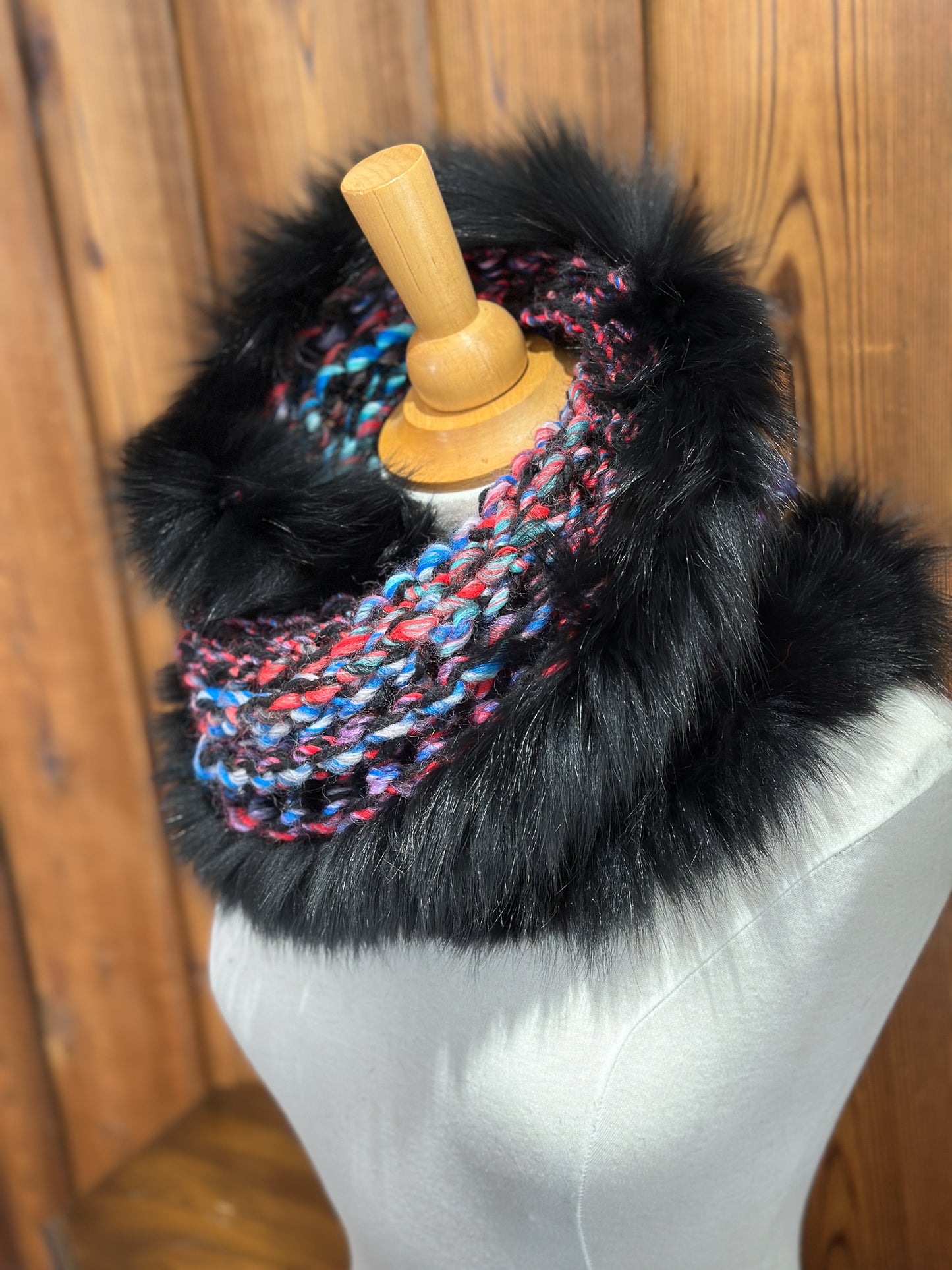 Foulard Multicolor noir avec fourrure recyclée - Renard