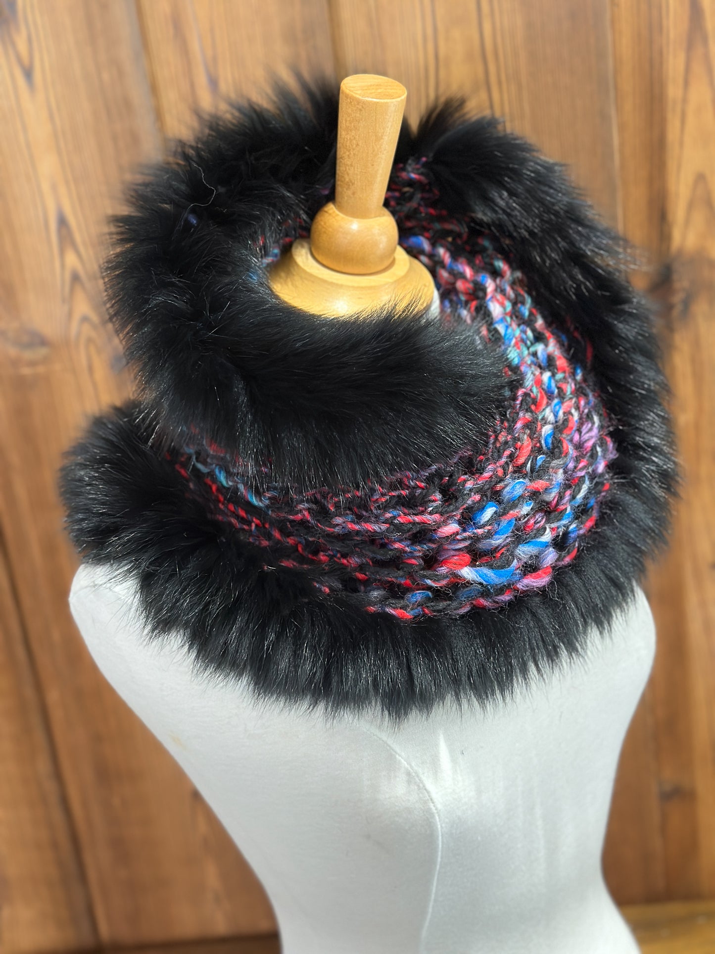 Foulard Multicolor noir avec fourrure recyclée - Renard